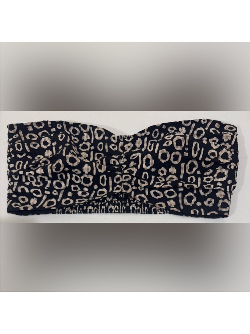 Alexie Strapless Bandeau Crop Top in Black with Cream Spot Print